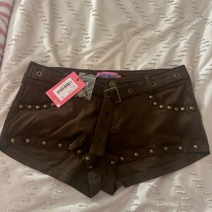 Edikted Stud-Detail Brown Sueded Shorts